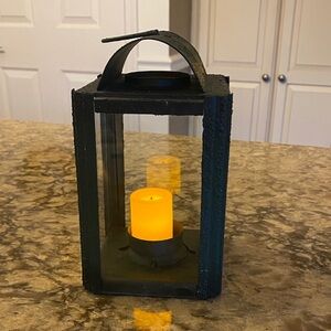 Decorative Dark Green Lantern with Warm Yellow battery candle.